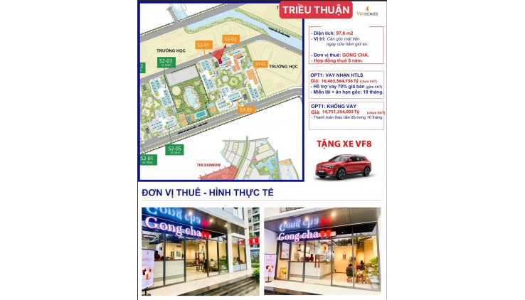 BÁN SHOPHOUSE Căn góc 2 mặt tiền VINHOMES GRAND PARK Giá: 14,255 tỷ CÓ SẴN HỢP ĐỒNG THUÊ 5-10 NĂM - DT: 85,1m2